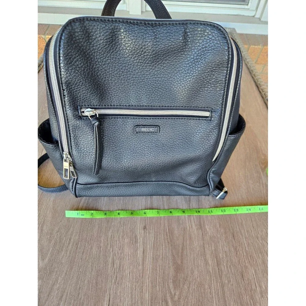 Relic by Fossil Black Pebbled Leather Minimalist Urban Backpack